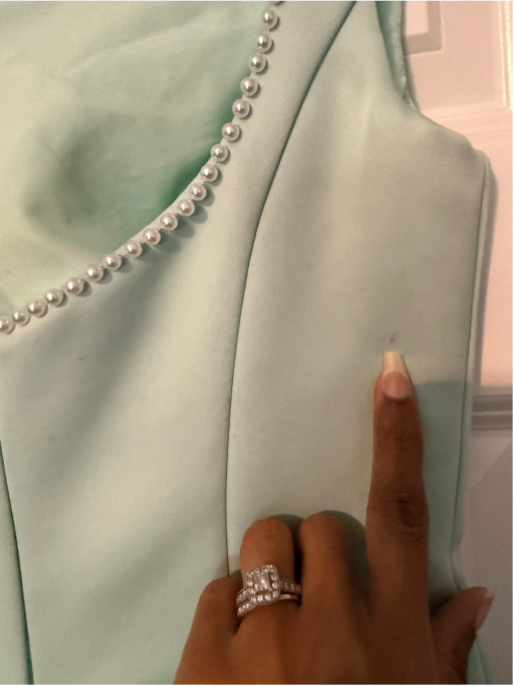 Women's Mini Dress Size 4 Mint Green with Pearl Trim - Picture 6 of 9